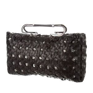 Herve Leger Caned Woven Leather Tote, Black Handbag